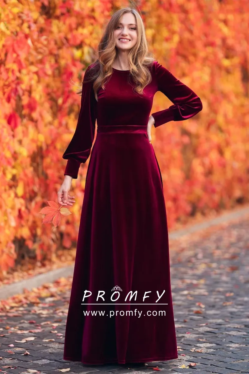 simple wine velvet long sleeve a line maxi formal dress simple wine velvet long sleeve a line maxi formal dress