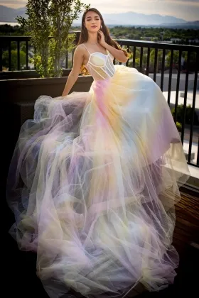 dreamy ombre tulle corset bodice multi color prom dress