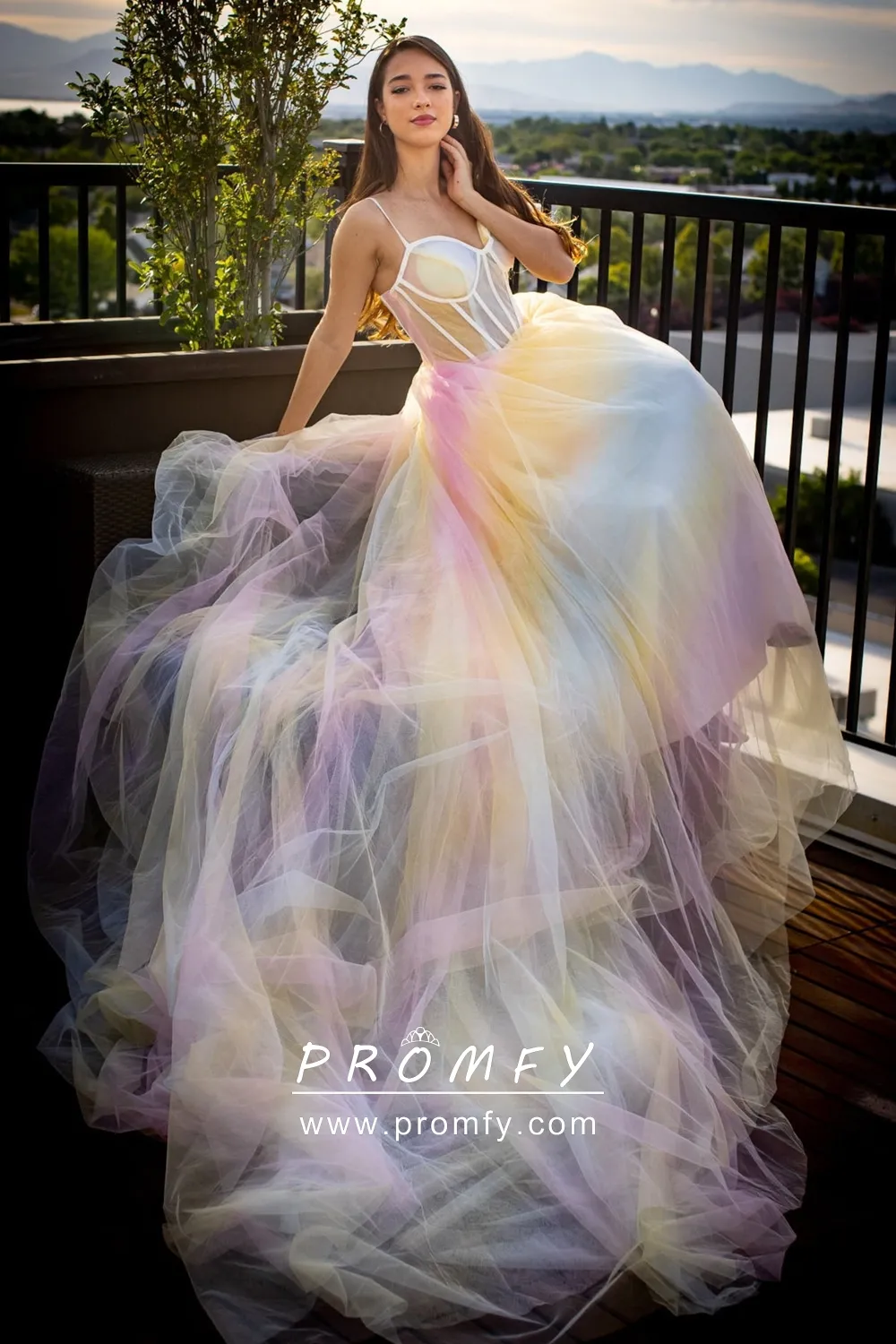 dreamy ombre tulle corset bodice multi color prom dress