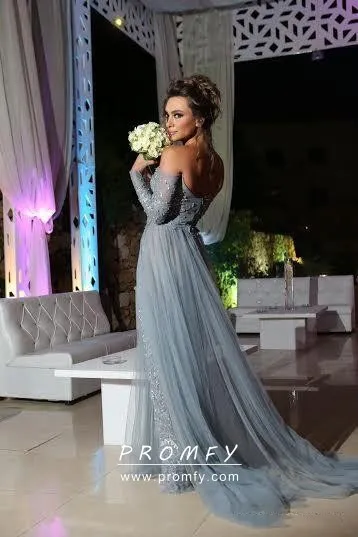 dusty blue prom dress