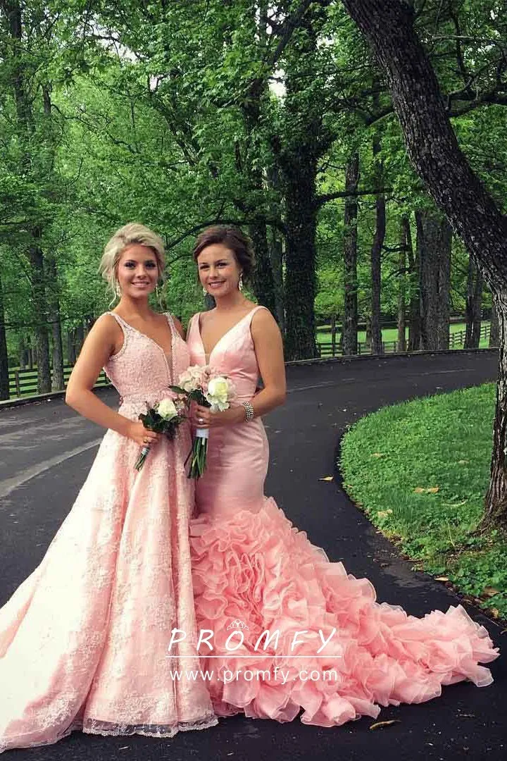 baby pink fishtail prom dress