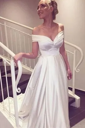 Simple white satin off the shoulder long military ball prom dress