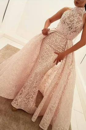 Unique blush lace mermaid overskirt wrap bridal shower engagement dress