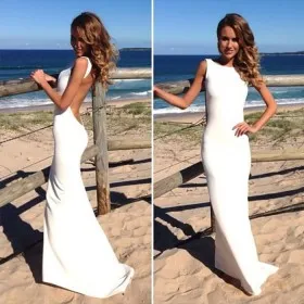 low back boat neck mermaid ivory satin prom dress
