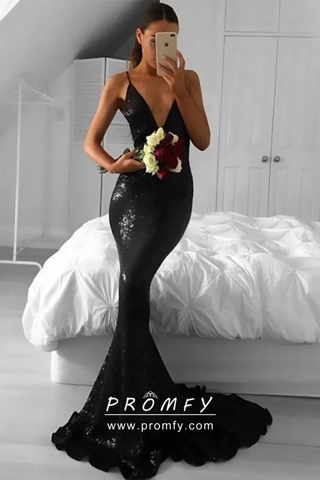 A-Line Tulle Sequin Black Long Prom Dress, Black Sequin Long Formal Dr –  shopluu