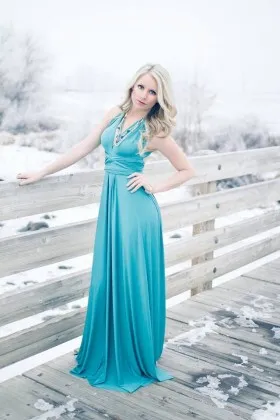 pool blue jersey halter wedding guest engagement dress