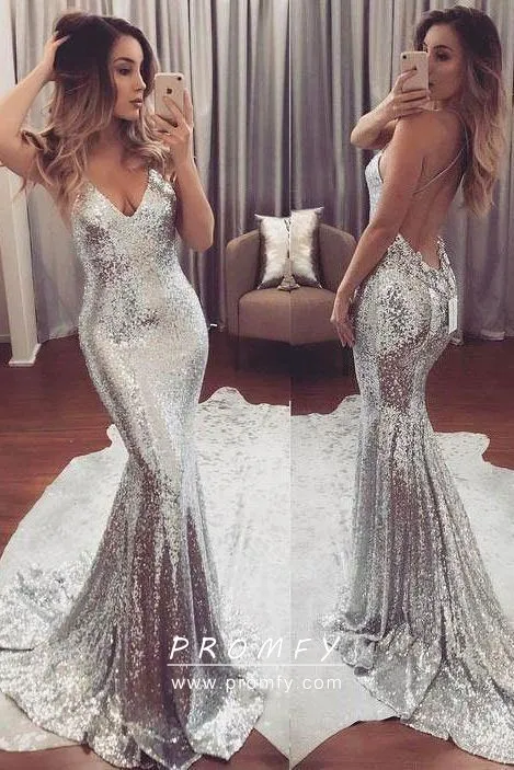 thumbnail image 2 of SHEIN Belle Split Thigh Glitter Formal Dress Elegant Long Sleeve Prom 2 of 11