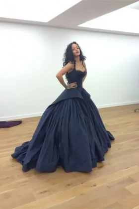 Vintage inspired midnight navy taffeta pageant ball gown