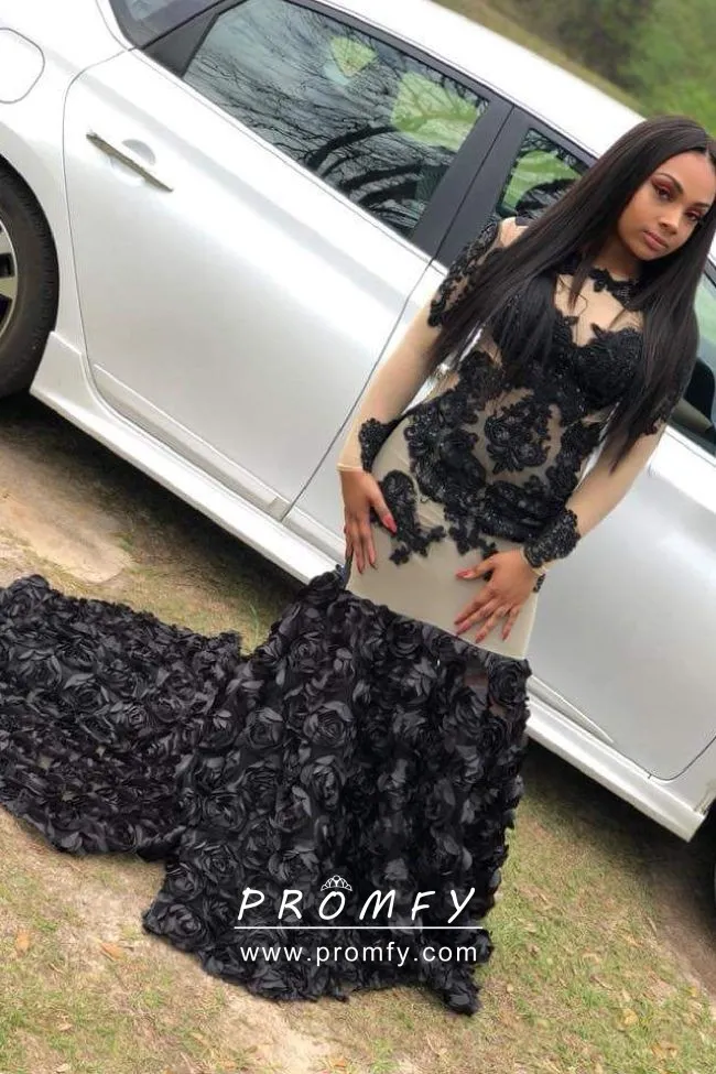 black prom dress with roses