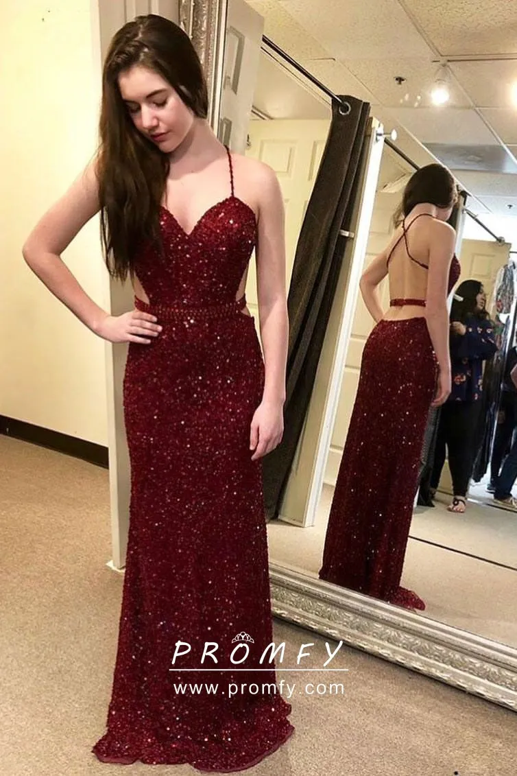Women's Spaghetti Straps Sequin Prom Dresses Long V Sri Lanka