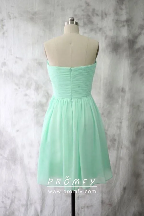 Cheap Mint Green Short Strapless Bridesmaid Dress Promfy