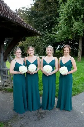 Classic teal chiffon spaghetti straps V neck A line long bridesmaid dress