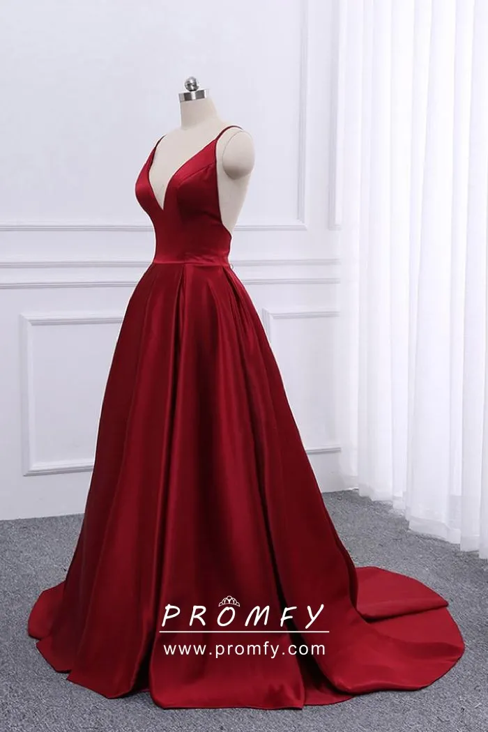 Simple Red Satin Floor Length A-line Prom Dress - Promfy