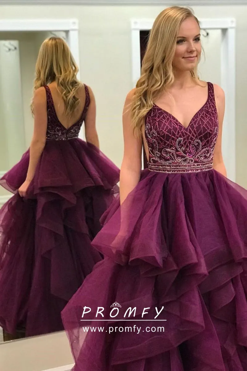 Purple Tulle Long Ball Gown Flower Girl Dress - Promfy