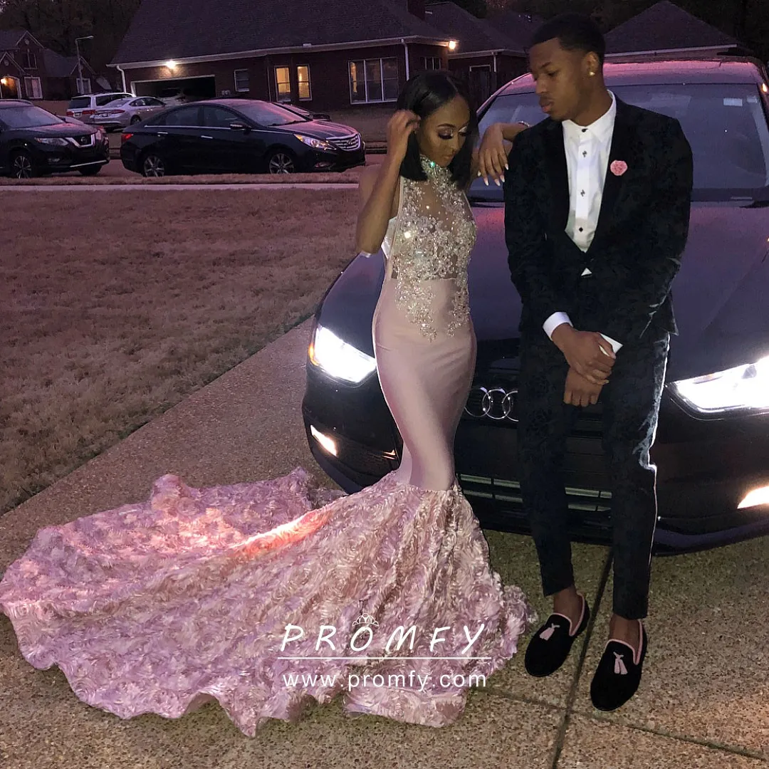 High-neck Light Pink Mermaid Dress 