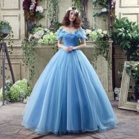 butterfly embellished off the shoulder pool organza Cinderella ball gown