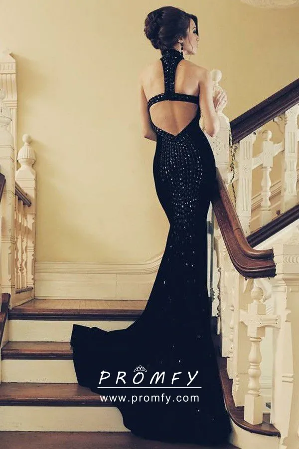 Gorgeous V Neck Beaded Black Lace Long Prom Dress, Black Lace