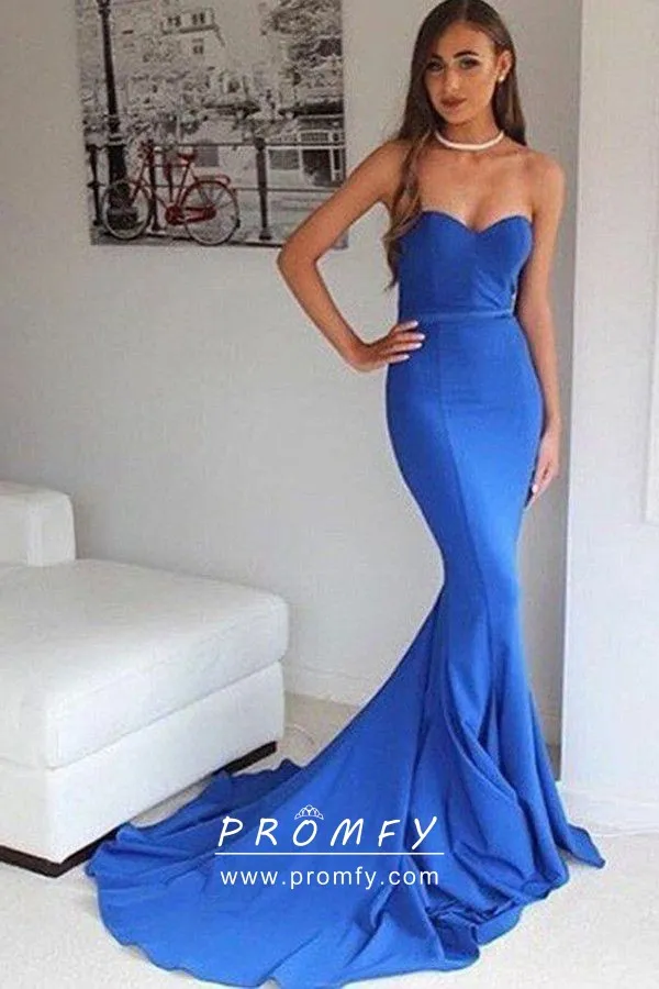 Simple Blue Strapless Sweetheart Mermaid Prom Dress - Promfy