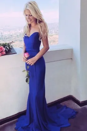 Pretty royal blue spandex mermaid floor length wedding guest dress
