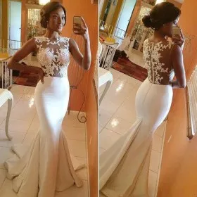 Ivory illusion lace and spandex illusion mermaid bridal shower engagement dress