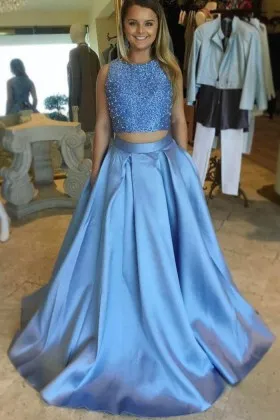 blue two piece dress