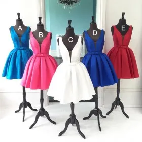 Timeless sleeveless curved V neckline short cocktail homecoming dresses