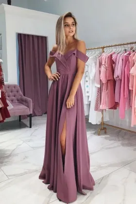 Wisteria chiffon feminine off the shoulder with straps high split prom dress