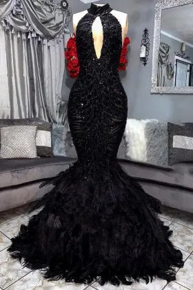 short prom dresses with feathers