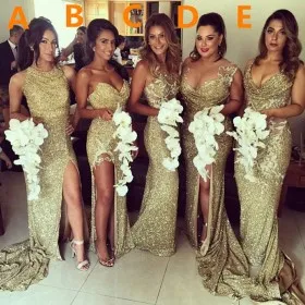 sexy gold sequin mismatched long bridesmaid dresses
