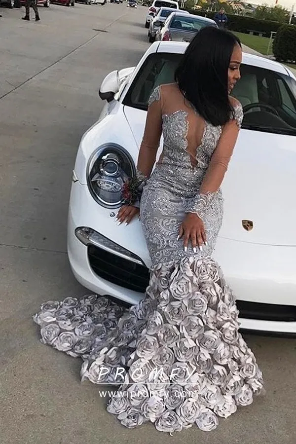Rosette Mermaid Prom Dress 