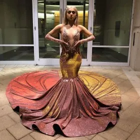 brick red glitter lurex sexy illusion lace prom dress