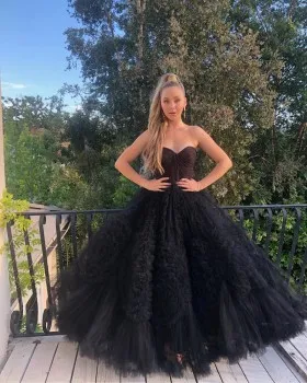 Black ruffled tulle ball gown