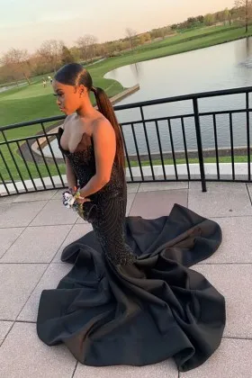 Black Long Train Formal Dresses \u0026 Prom 