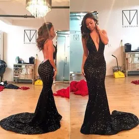 black sequin backless dress