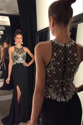 diamonds beaded lattice black spandex prom dress