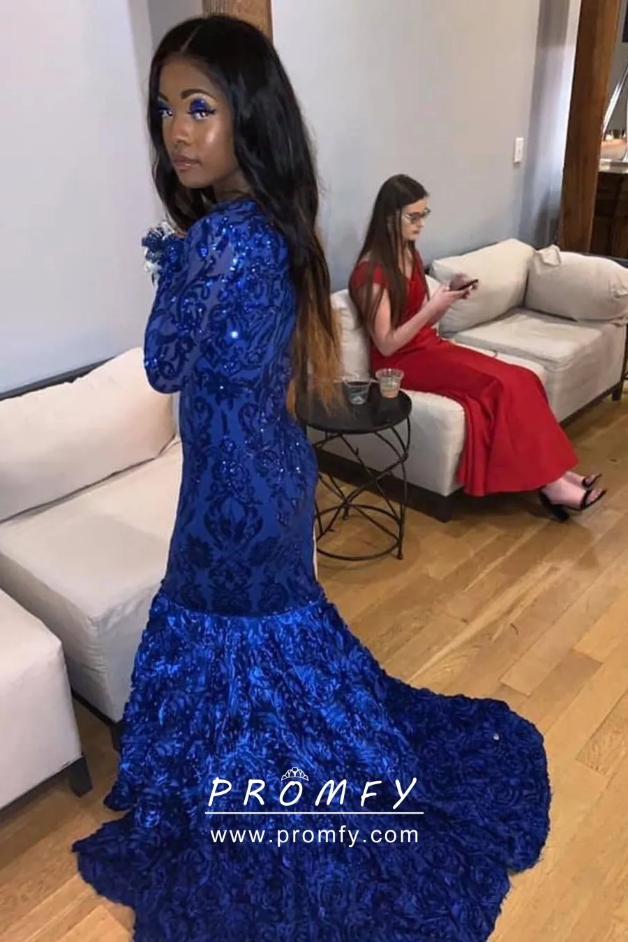 Royal Blue Sequin \u0026 3D Rose Prom Dress 