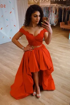 Dark Red Lace High-low Cocktail Dress 
