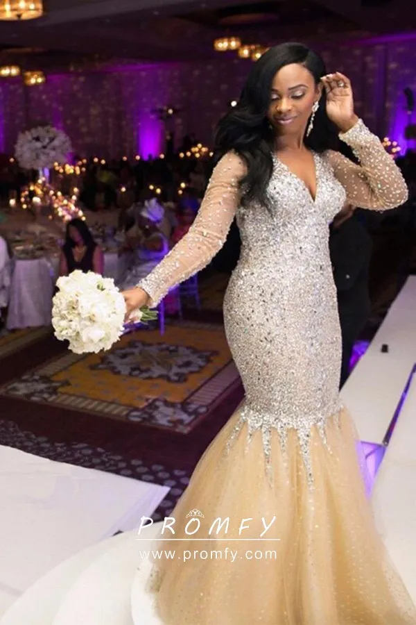 Heavily Beaded Champagne Long Sleeve 