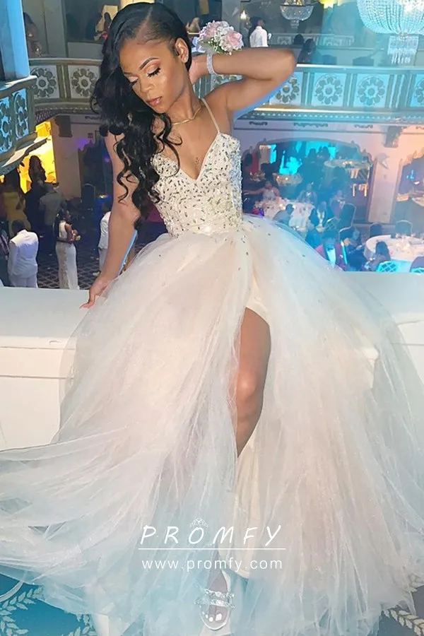 Beaded Satin \u0026 Tulle Split Overskirt 