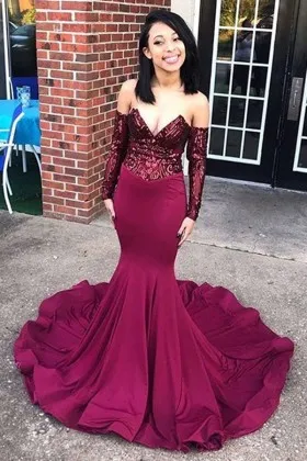 maroon mermaid formal dress