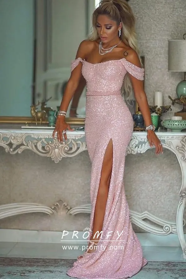 pink sequin prom dress