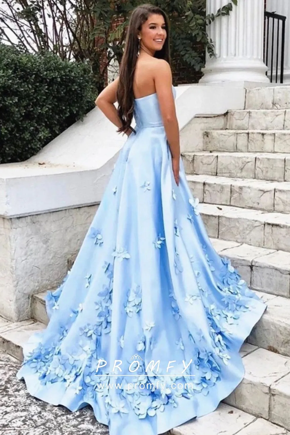 blue strapless homecoming dress