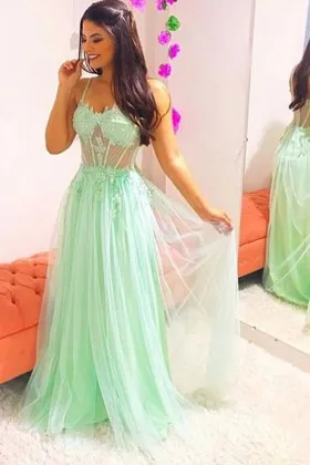 Sweetheart Sheer Corset Mint Green Tulle Cute Prom Dress