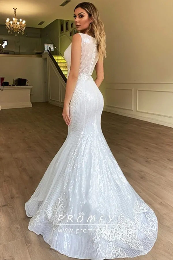 Ivory Lace White Glitter Long Trumpet 