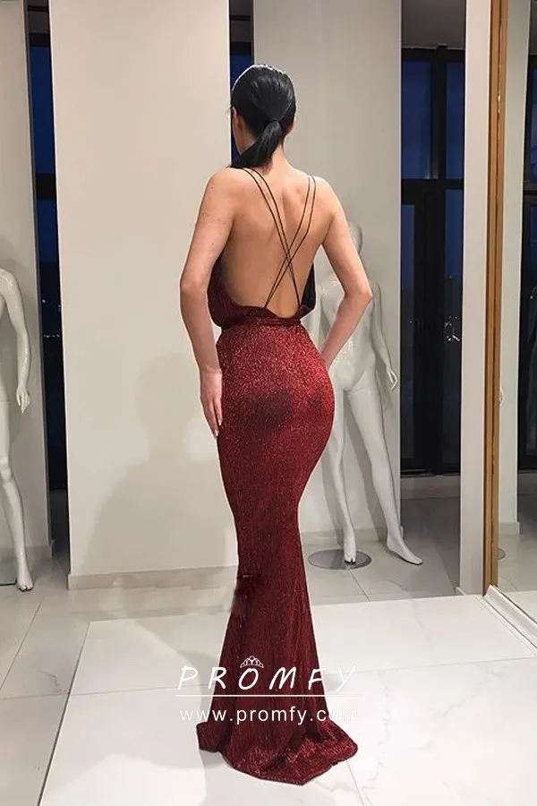 Sexy Rose Gold Sequin Open Back Fit-and-flare Prom Gown - VQ