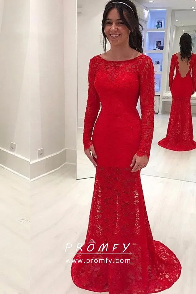 red lace floor length dress
