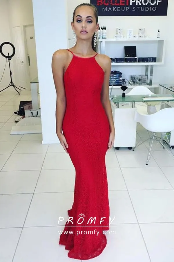 red lace spaghetti strap dress