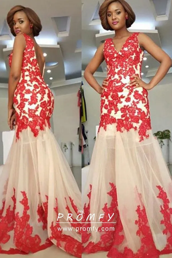 v neck mermaid prom dress