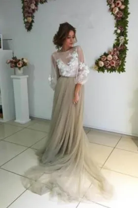 White lace dust tulle long sleeve bridal shower dress