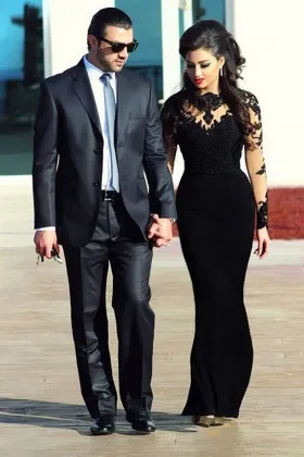 illusion sweetheart long sleeve black formal dress